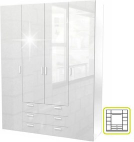 Dulap GWEN 70429, alb, PAL, cu 4 usi si 3 sertare, 154x50x200 cm