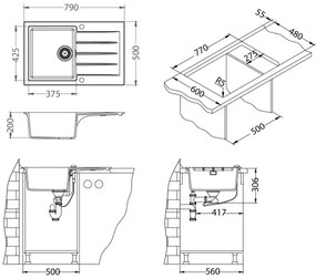ALVEUS SETA23231 - Chiuvetă de bucătărie CADIT+baterie de chiuvetă MINTAS 34cm granit/negru
