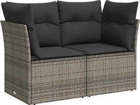 vidaXL Canapea de grădină cu perne, 2 locuri, gri, poliratan