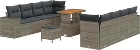 vidaXL Set de canapele pentru grădină cu pernă 11 pcs Gri poliratan
