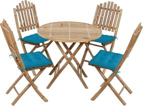 vidaXL Set mobilier de exterior pliabil, cu perne, 5 piese, bambus
