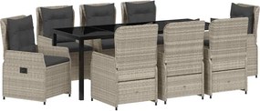 vidaXL Set de masă pentru grădină 9 pcs Gri deschis poliratan