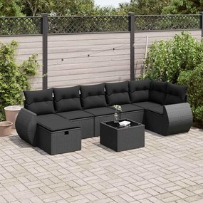 3325611 vidaXL Set mobilier de grădină cu perne, 8 piese, negru, poliratan