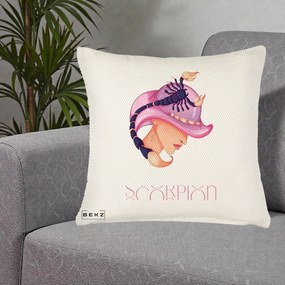 Perna Personalizata Zodiac Scorpion Cowgirl, 40x40 cm, Crem Reliefat, Husa Detasabila, Perna Inclusa, BEKZ®