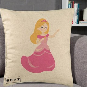 Perna Personalizata Printesa Roz cu Microfon, 40x40 cm, Bej, Husa Detasabila, Perna Inclusa, BEKZ®