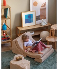 Puf de copii maro deschis cu tapițerie din catifea reiată Cloud – Wigiwama