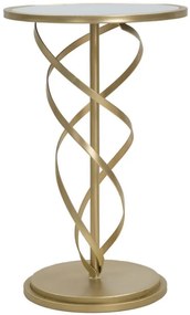 Masuta auxiliara carrara alb/aurie din metal si MDF, ∅ 38 cm, Spiral Mauro Ferretti