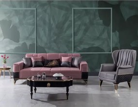 Canapea extensibila cu 3 locuri living – stofa gri, detalii aurii – Extra