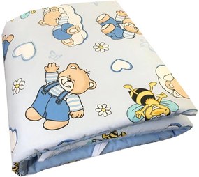 Set de aparatori pufoase h39 pat 140x70 cm DeLuxe Ursi cu albine pe albastru