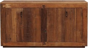 Bufet rustic din lemn reciclat și metal, natur, cu 4 uși, mânere din metal și îmbinări în coadă de rândunică, 87 x 163 x 44 cm, „Rochehau”