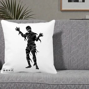 Perna Decorativa Mormii Infricosat Silueta Neagra Halloween, 40x40 cm, Alba Mata, Husa Detasabila, Perna Inclusa, BEKZ®