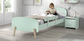 Set Mobilier Kiddy pentru Camera Copii – Pat 90x200 cm, Noptieră &amp; Bară Siguranță – Verde Mentă – Vipack