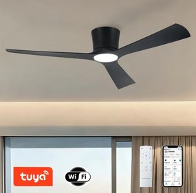 ZEVENTI - Ventilator de tavan AUREX LED, 24 W, 230 V, Wi‑Fi Tuya, negru, cu telecomandă