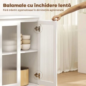 HOMCOM Bufet din Lemn cu 4 Sertare și Dulap cu Uși de Sticlă și Rafturi Reglabile, 120x40x91 cm, Alb | Aosom Romania