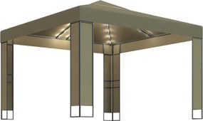 vidaXL Pavilion cu acoperiș dublu & lumini LED, gri taupe, 3x3x2,7m