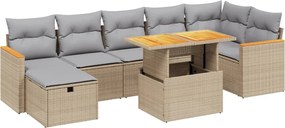 vidaXL Set canapele de grădină, 8 piese, cu perne, bej, poliratan