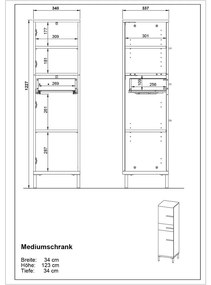 Dulap de baie gri închis în decor stejar 34x123 cm Yonkers - Germania