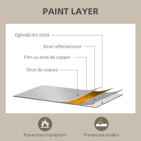 HOMCOM Oglindă Dreptunghiulară de Perete cu Cârlige, Sticlă și MDF, 60x80 cm, Negru | Aosom Romania