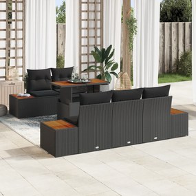 Set de canapea de grădină vidaXL 6 piese cu perne Ratan Poli Negru