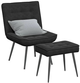 vidaXL Scaun de relaxare cu taburet, negru, catifea