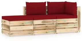 3074588 vidaXL Set mobilier de grădină cu perne, 3 piese, lemn verde tratat