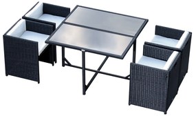 Outsunny Set Mobilier de Grădină cu Masă de Prânz, 4 Scaune și Perne, 109x109x72 cm, Negru | Aosom Romania