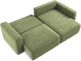 Colțar verde extensibil/cu spațiu de depozitare cu tapițerie din chenille (cu colț pe partea dreaptă/cu șezlong) Kona – Makamii