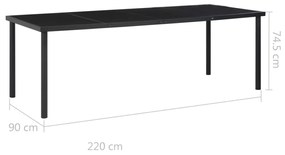 Masa de gradina, negru, 220x90x74,5 cm, otel si sticla 1, Negru