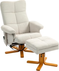 HOMCOM Fotoliu de masaj cu funcție de culcare și taburet, 145° de înclinare, Poliester, 80 x 86 x 99 cm, Crem | Aosom Romania