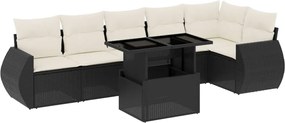 vidaXL Set canapele de grădină cu perne, 7 piese, negru, poliratan