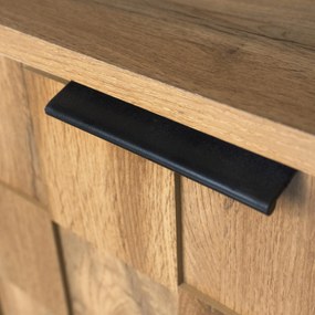 Bufet modern cu 4 uși, model geometric al texturii lemnului, spațiu generos de depozitare, 160,5x35,5x78 cm, Culoare naturală