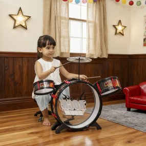 AIYAPLAY Set Tobă de Jucărie pentru Copii cu Scaun, Joc Muzical pentru Copii 3-6 Ani, Negru | Aosom Romania