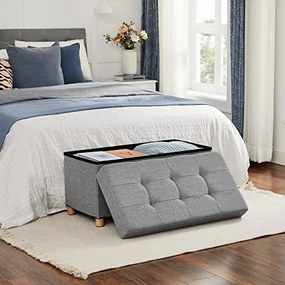 Bancheta cu spatiu depozitare, 76 x 38 x 40 cm, textil / MDF, gri, Songmics