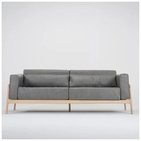 Canapea din piele bovină cu structură din lemn masiv de stejar Gazzda Fawn, 210 cm, gri închis