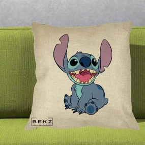Perna Personalizata Stitch Zambitor, 40x40 cm, Crem, Husa Detasabila, Perna Inclusa, BEKZ®