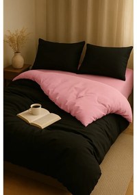 Lenjerie de pat neagră-roz pentru pat de o persoană, extinsă cu cearceaf inclus, cu 3 piese 160x220 cm Classic – Mila Home