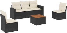 vidaXL Set mobilier de grădină cu perne, 6 piese, negru, poliratan
