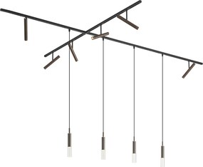 Sistem de iluminat pe șină modern negru cu 6 spoturi și 4 lumini suspendate bronz închis monofazat - Slimline Avery Loyce