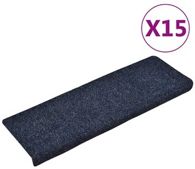 vidaXL Covorașe scări autoadezive, 15 buc., 65x21x4 cm, margini dreptunghiulare albastre