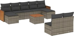 vidaXL Set mobilier de grădină cu perne, 10 piese, gri, poliratan