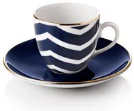 Set pentru servit cafea turcească 4 căni cu farfurioare, cu motiv cu valuri albastre - Selamlique