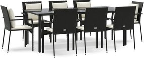 vidaXL Set mobilier de grădină cu perne, 9 piese, negru, poliratan