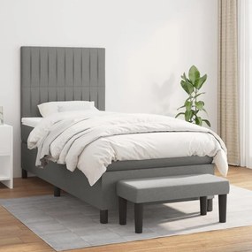 vidaXL Pat box spring cu saltea, gri închis, 100x200 cm, textil