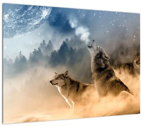 Tablou - lupii urlând la lună (70x50 cm), în 40 de alte dimensiuni noi