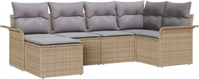 vidaXL Set de canapele pentru grădină cu pernă 6 pcs Bej poliratan