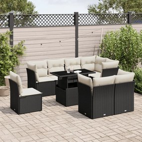 3266726 vidaXL Set mobilier de grădină cu perne, 9 piese, negru, poliratan