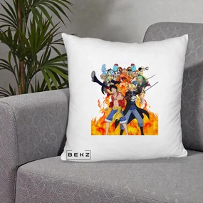 Perna Personalizata One Piece Echipa Straw Hat in Flacari, 40x40 cm, Alb Pufos, Husa Detasabila, Perna Inclusa, BEKZ®
