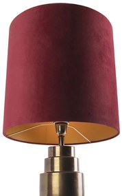 Lampă de masă Art Deco din bronz cu abajur din catifea roșie cu auriu 40 cm - Bruut