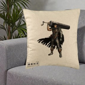 Perna Personalizata Berserk Guts Luptatorul Negru, 40x40 cm, Bej, Husa Detasabila, Perna Inclusa, BEKZ®