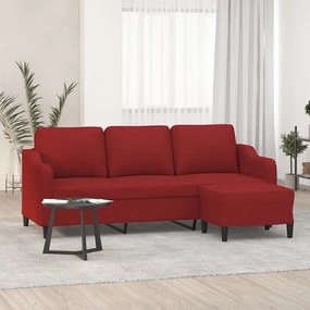 Canapea cu 3 locuri si taburet, rosu vin, 180 cm, textil